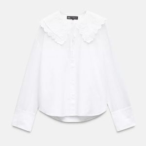 NWT zara white poplin bib collar shirt